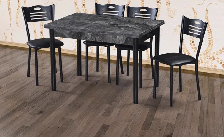 Eko Siyah Mermer Masa Sandalye Takımı E3041