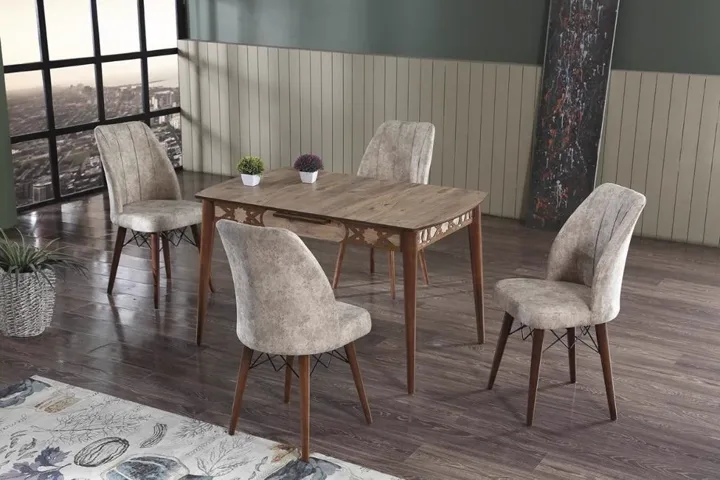 MDF Style Walnut Kitchen Table and Chair Set ECN5550