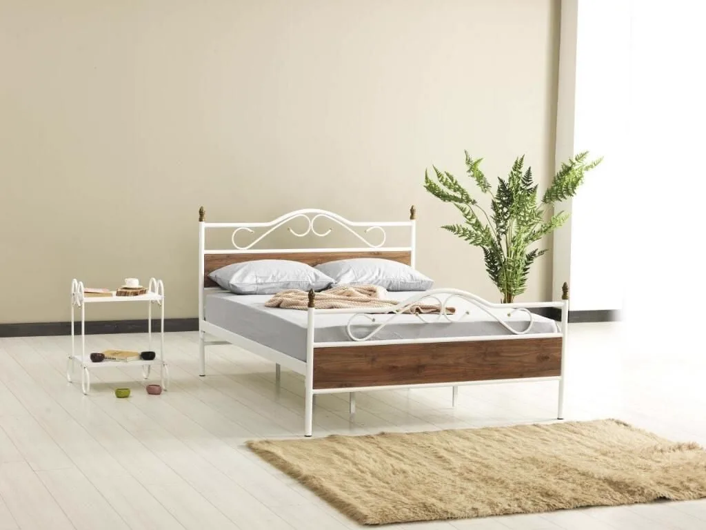 Bitez Metal Bedstead 160x200 ARM083, White + Walnut