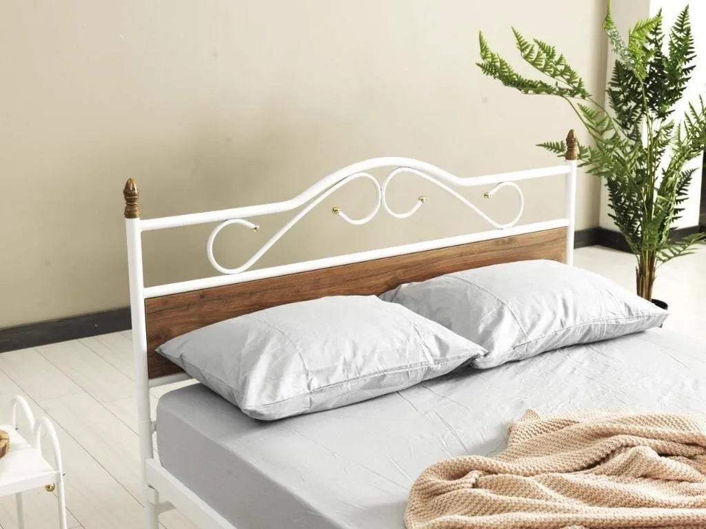 Bitez Metal Bedstead 160x200 ARM083, White + Walnut
