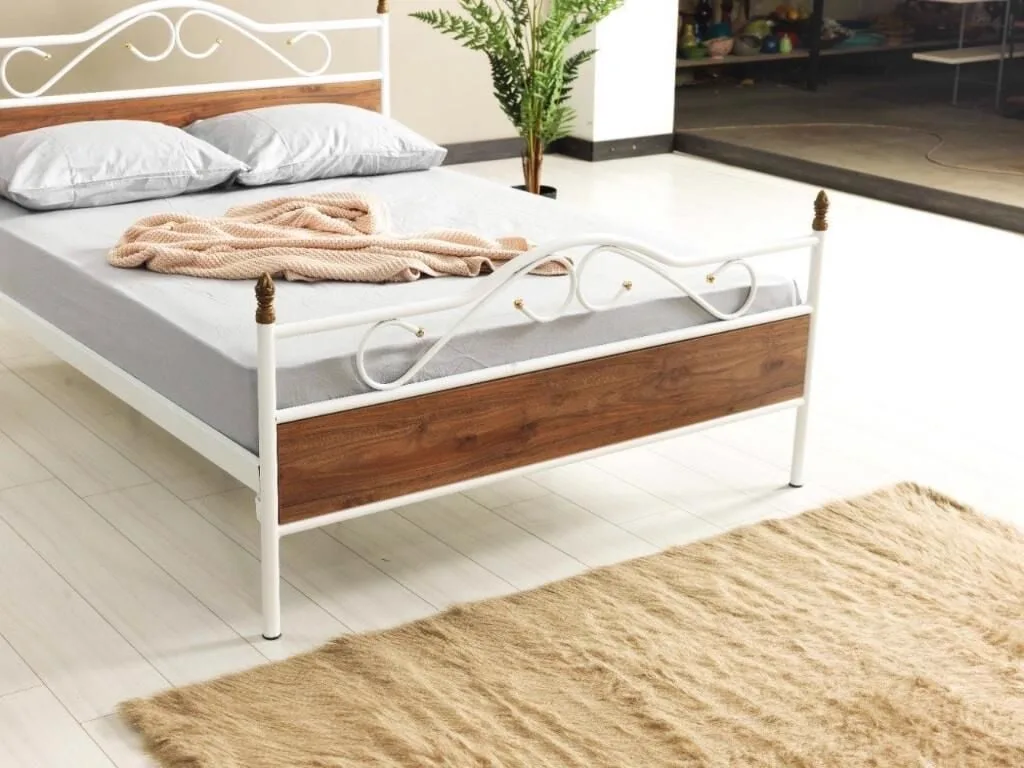 Bitez Metal Bedstead 160x200 ARM083, White + Walnut