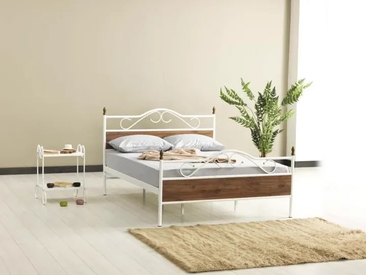 Bitez Metal Bedstead 140x190 ARM080, White + Walnut