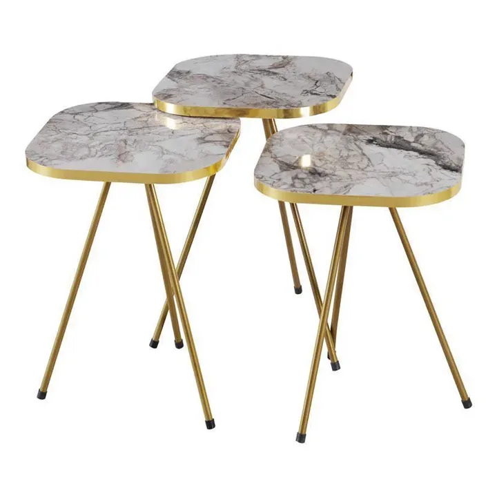 MD Marble-effect Square Nesting Tables (White)