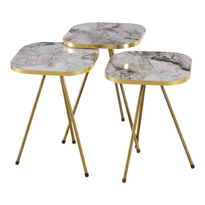 MD Marble-effect Square Nesting Tables (White)
