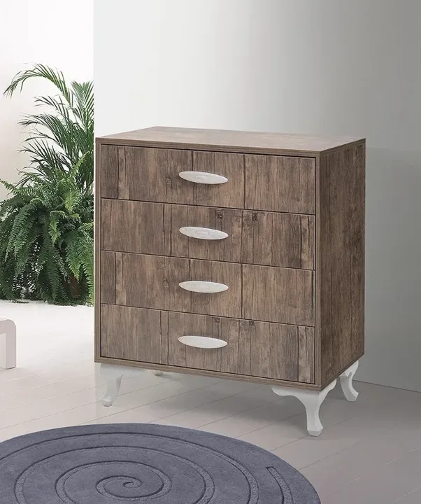 MD S238 Bay-fronted 4-Drawer Chest of Drawers (Antik Light)