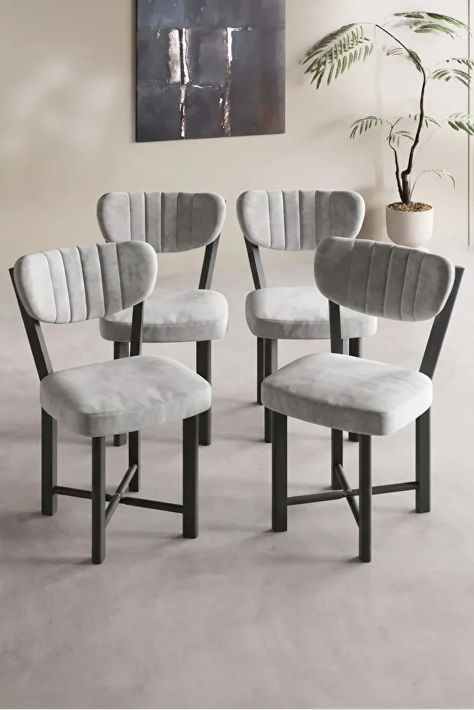 4-Piece Grey Baby Face Fabric Metal Legged Chair Set