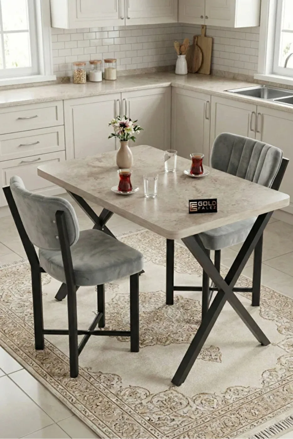 4-Piece Grey Baby Face Fabric Metal Legged Chair Set
