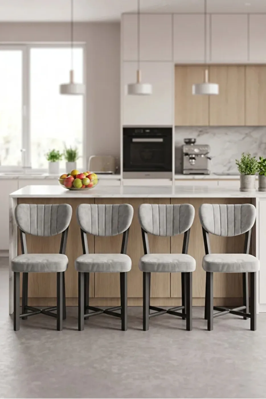 4-Piece Grey Baby Face Fabric Metal Legged Chair Set