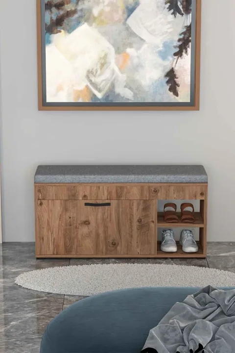 Cushioned Shoe Cabinet Seating Bench Atlantic Pine Colour