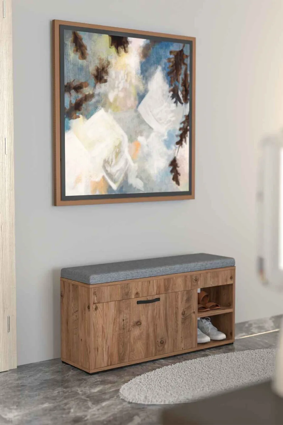 Cushioned Shoe Cabinet Seating Bench Atlantic Pine Colour