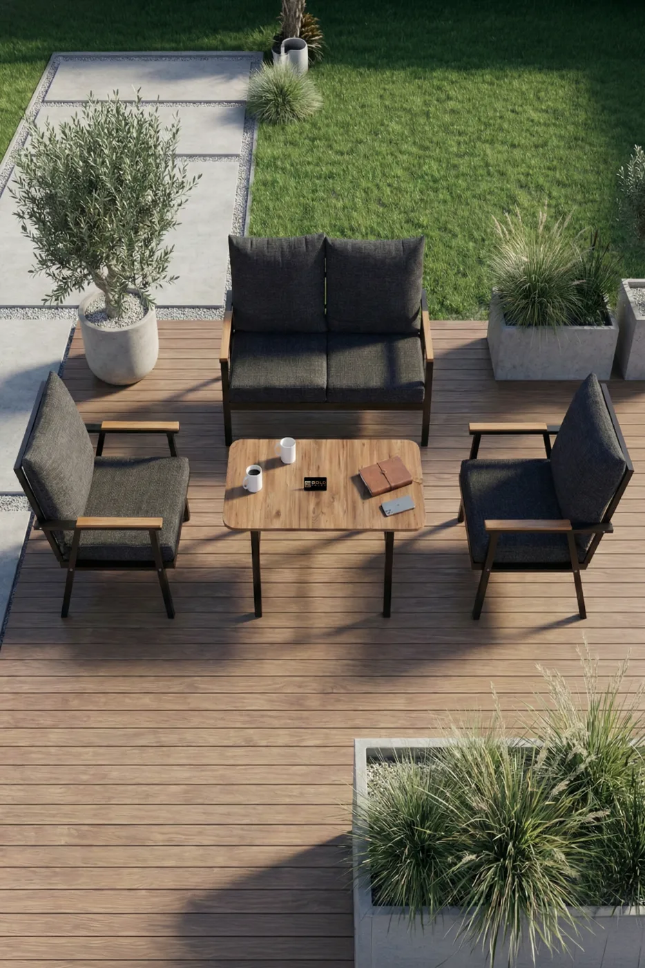 Modern Rectangular Garden Table 105x57 cm - Wooden Patterned Top