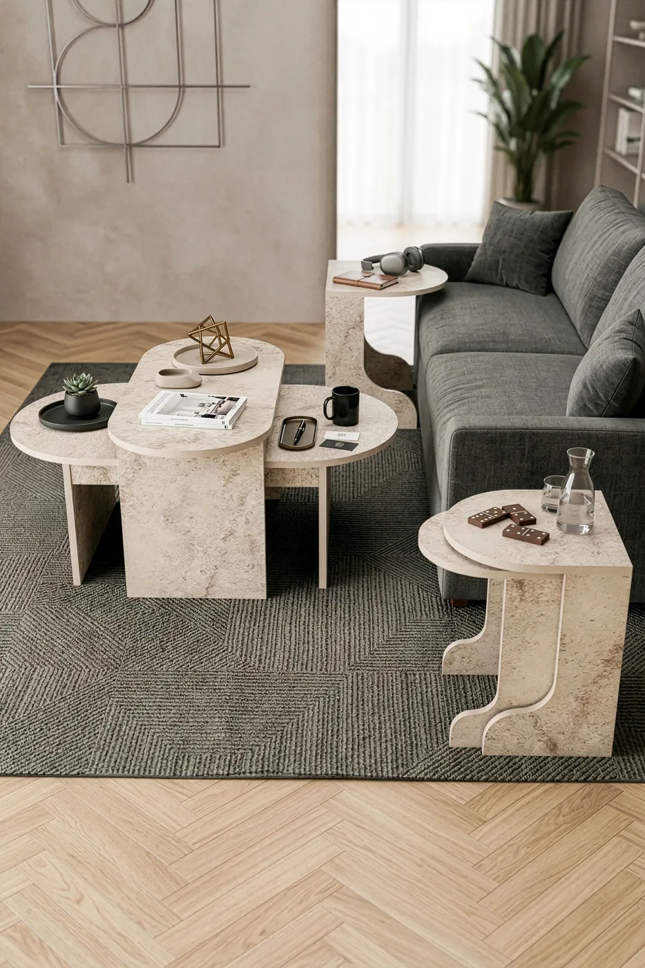 Setro Modern Melamine-faced chipboard Coffee and Nesting Table Set Ecru