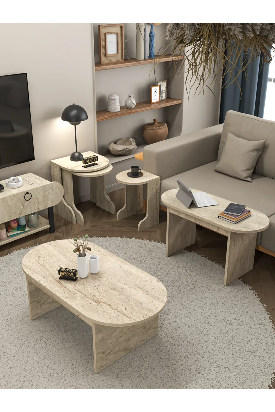 Setro Modern Melamine-faced chipboard Coffee and Nesting Table Set Ecru