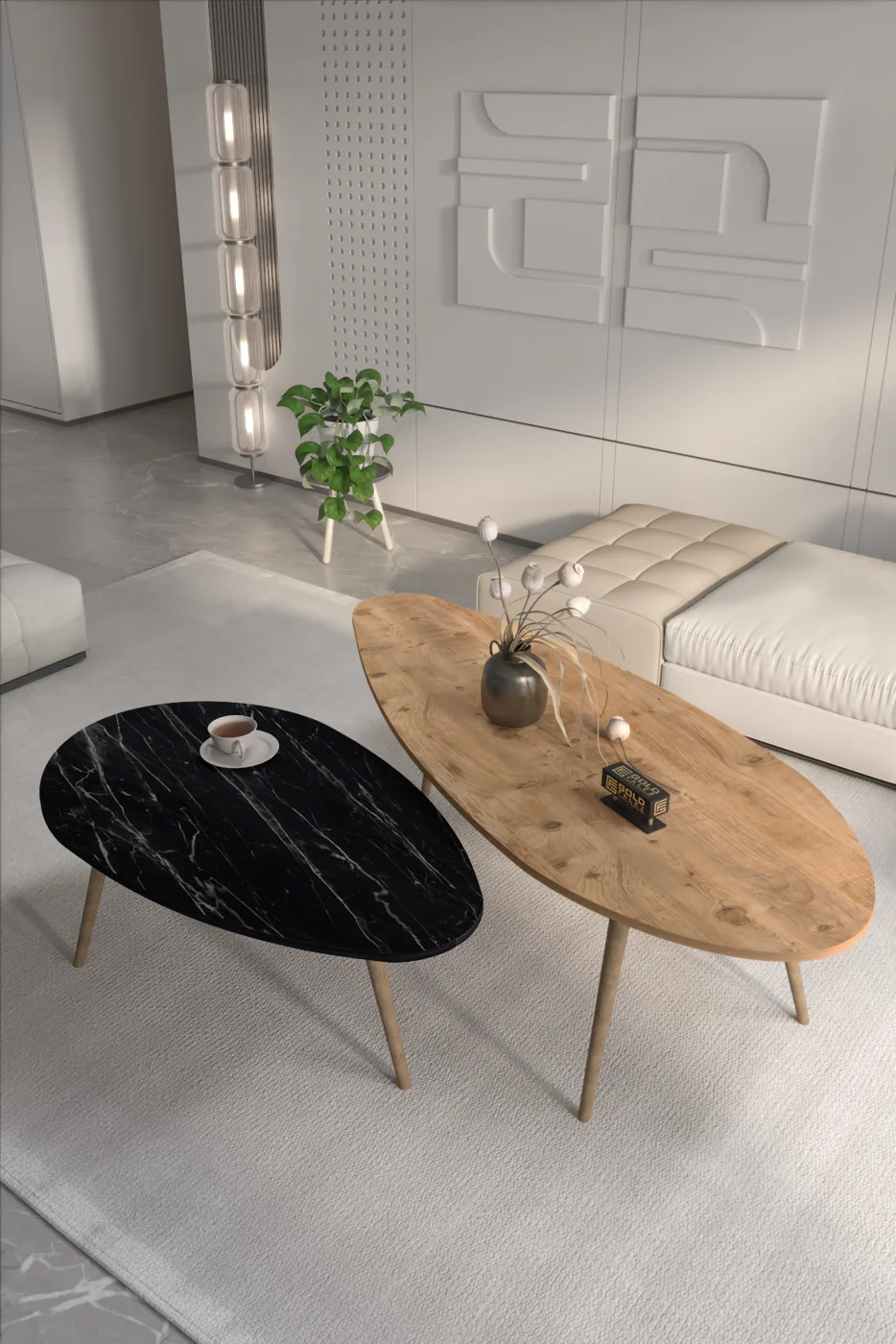 Elips Modern Melamine-faced chipboard Coffee Table Set Walnut Black
