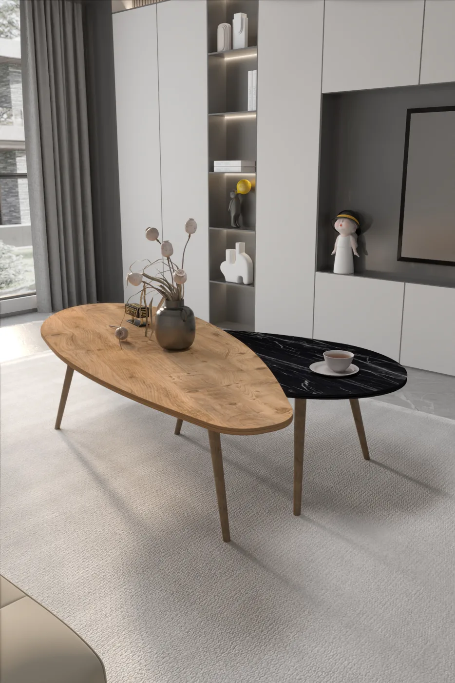 Elips Modern Melamine-faced chipboard Coffee Table Set Walnut Black