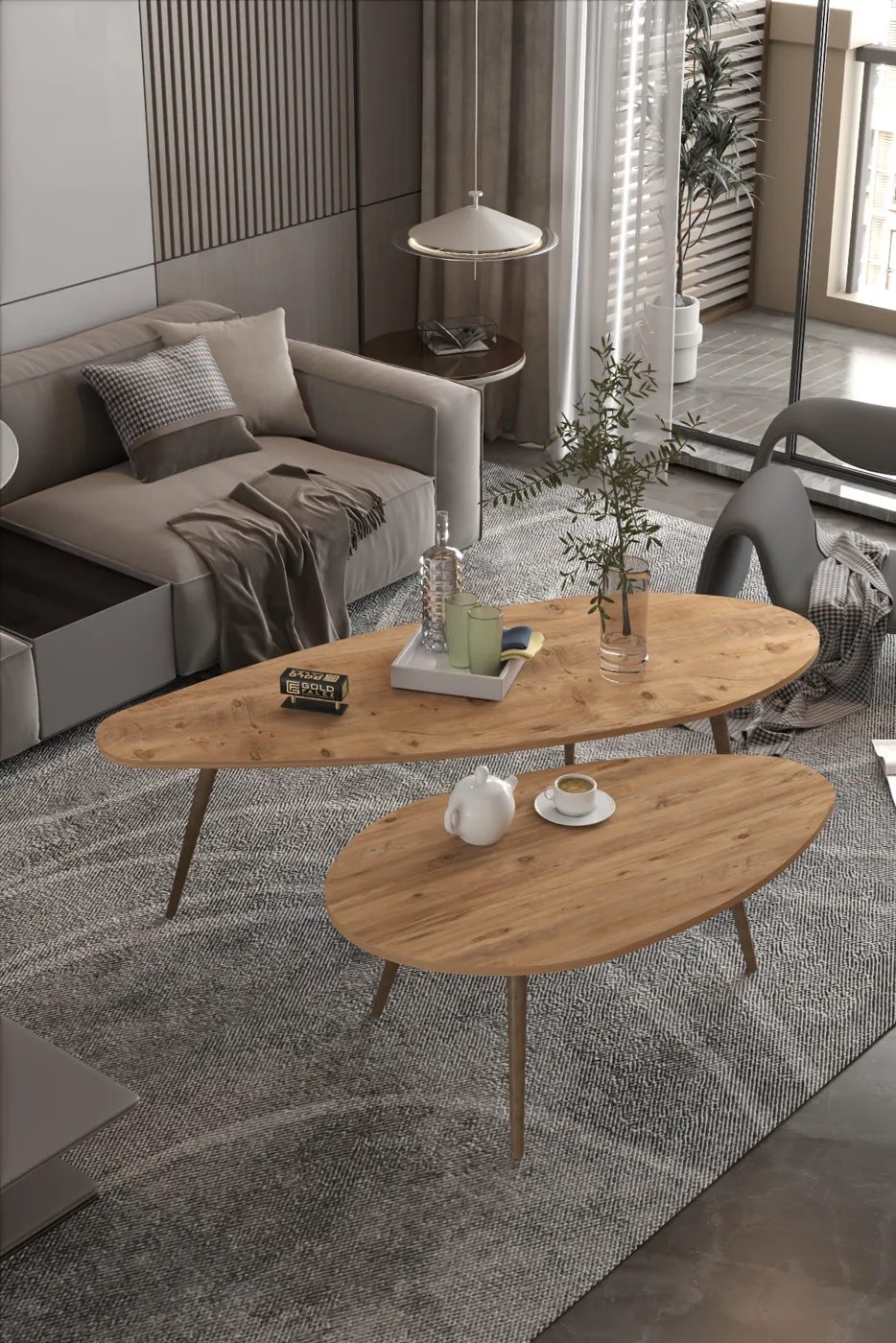 Elips Modern Melamine-faced Chipboard Coffee Table Set, Brown