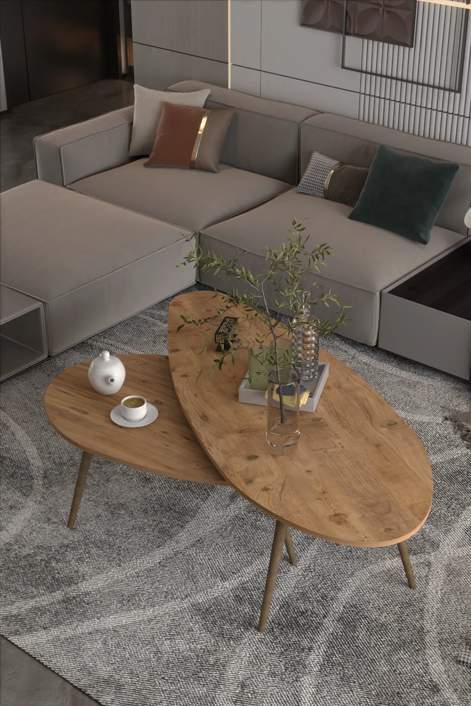 Elips Modern Melamine-faced Chipboard Coffee Table Set, Brown