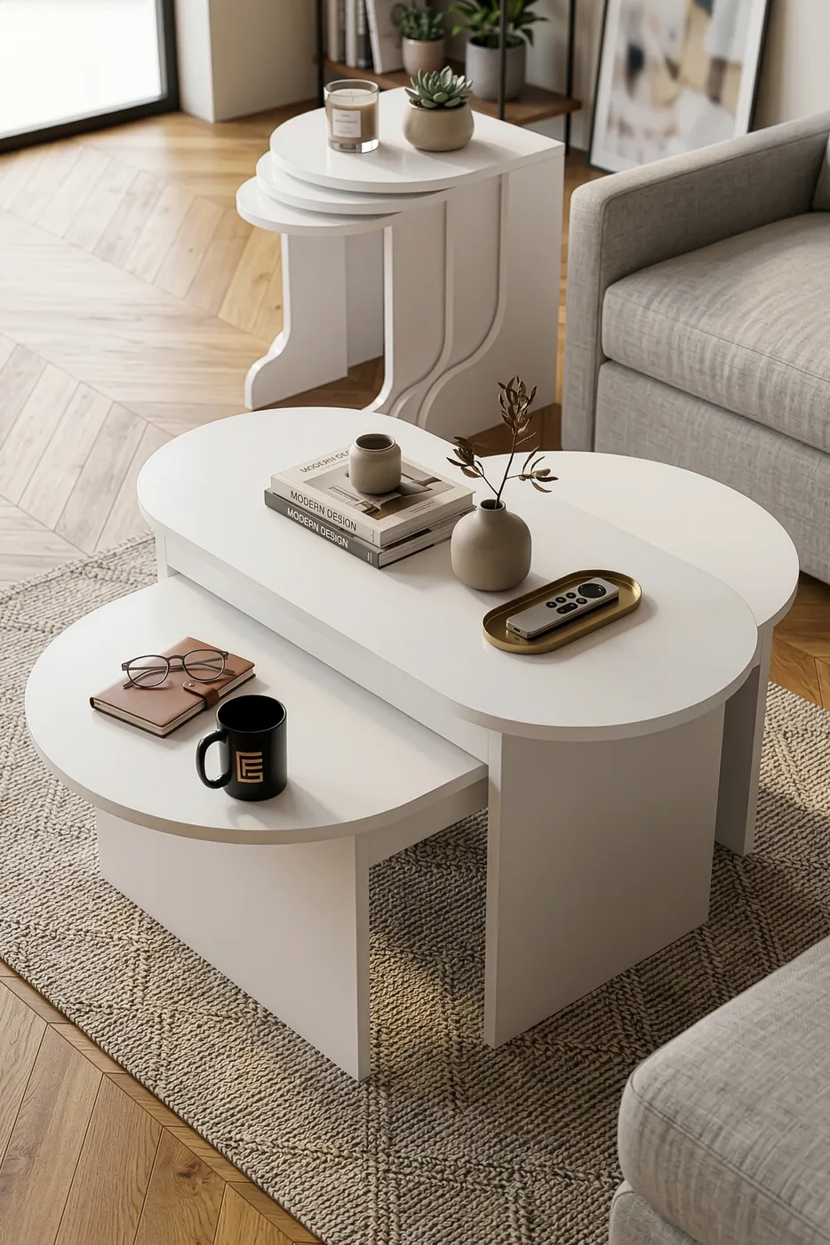 Setro Modern Melamine-faced Chipboard Coffee and Nesting Table Set, White