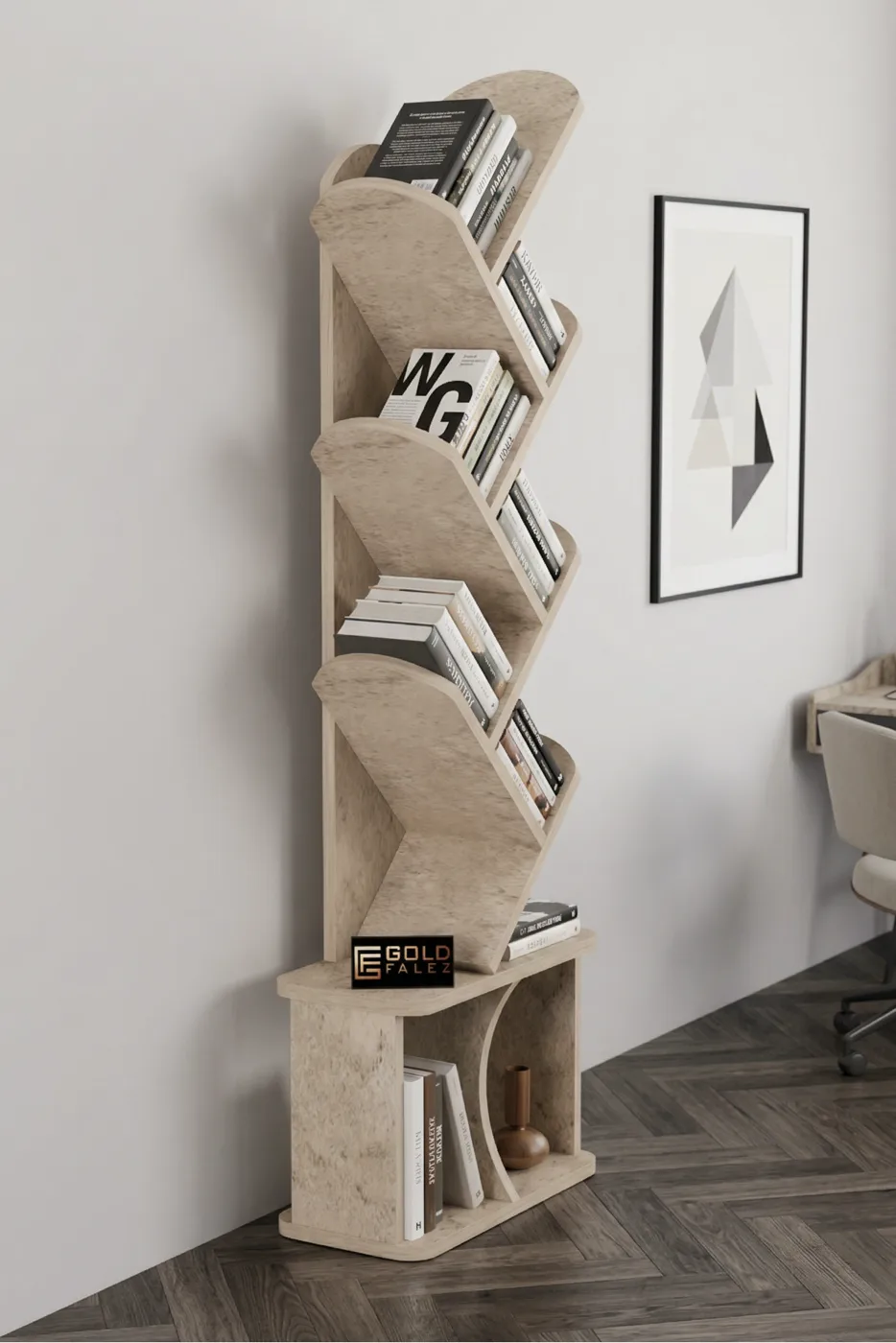 Yaprak Classic Melamine-faced chipboard Bookcase Ecru