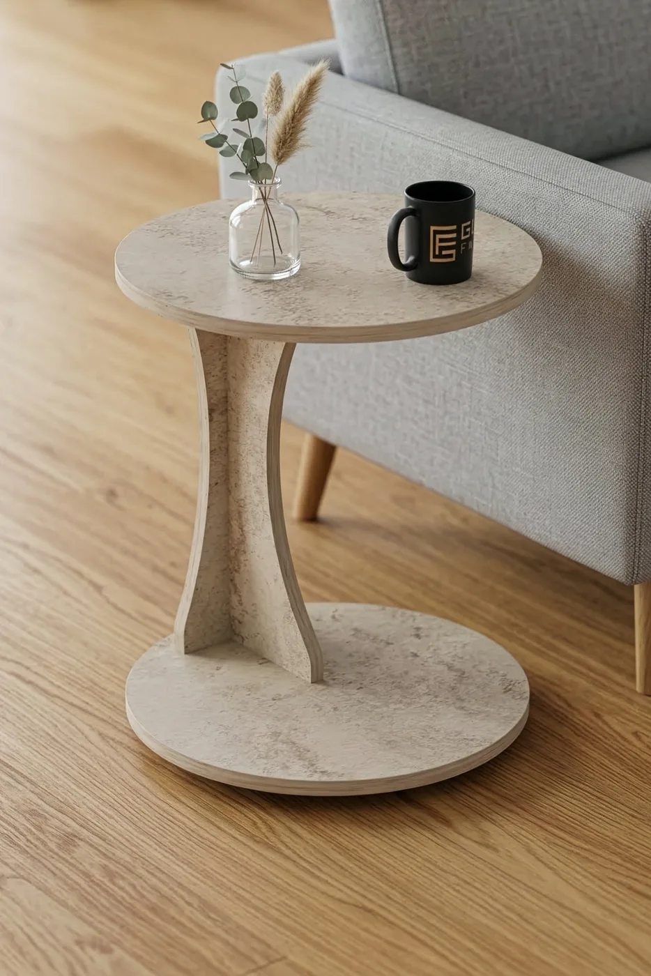 Classic Melamine-faced chipboard C Side Table Round Ecru