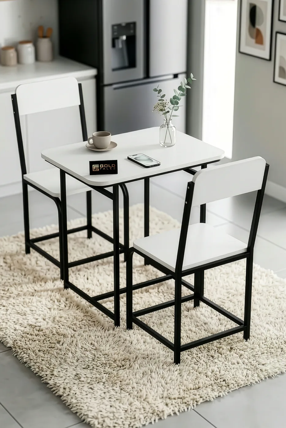Minor Modern Melamine-faced chipboard Kitchen Table Set, White