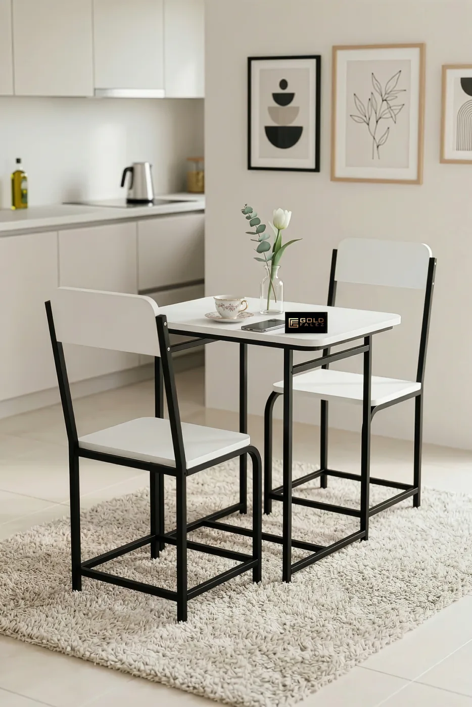 Minor Modern Melamine-faced chipboard Kitchen Table Set, White