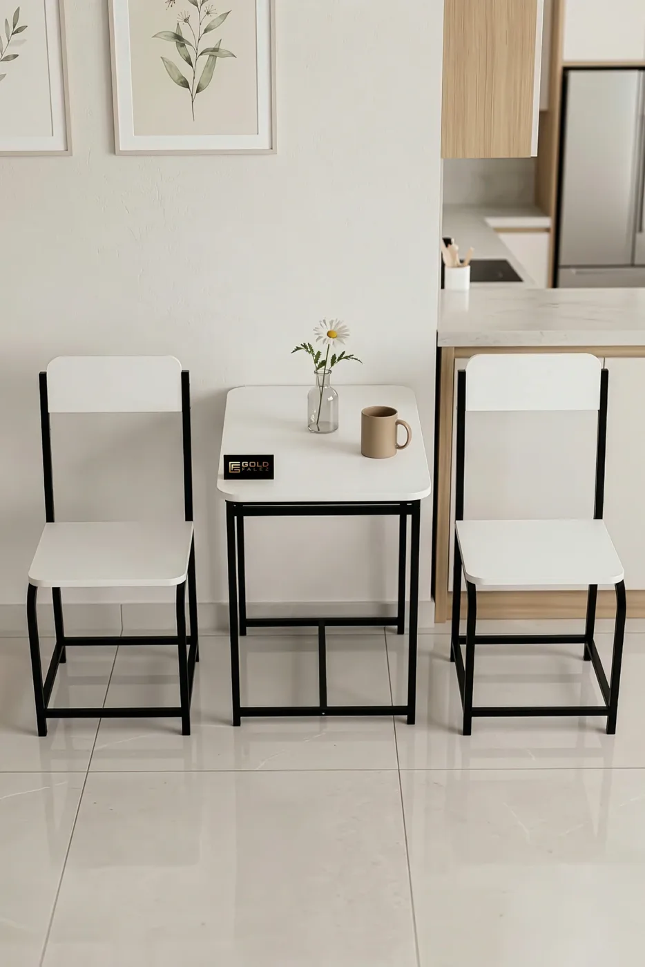 Minor Modern Melamine-faced chipboard Kitchen Table Set, White