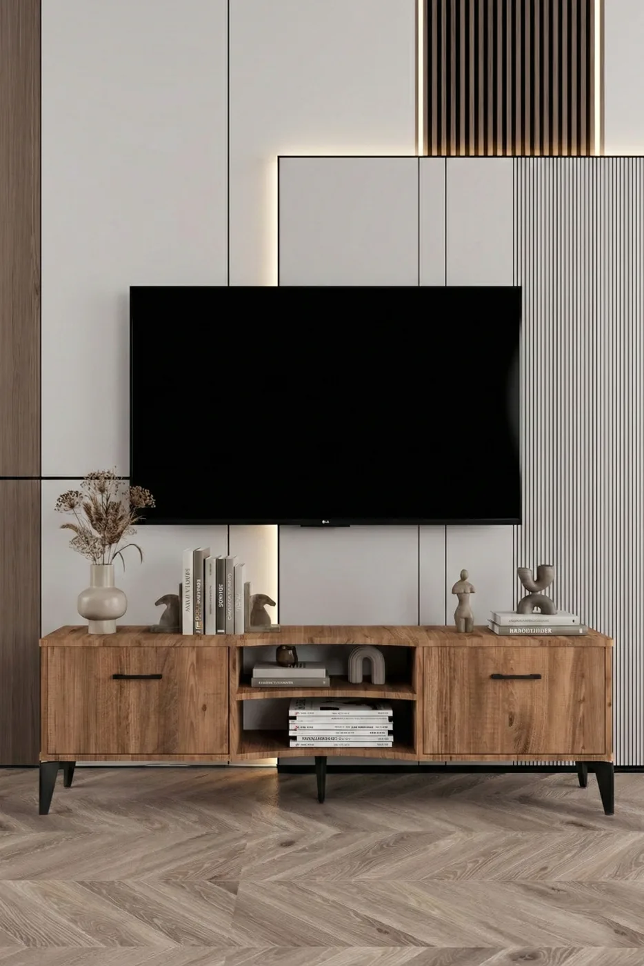 Vera TV Unit Melamine-faced chipboard Brown