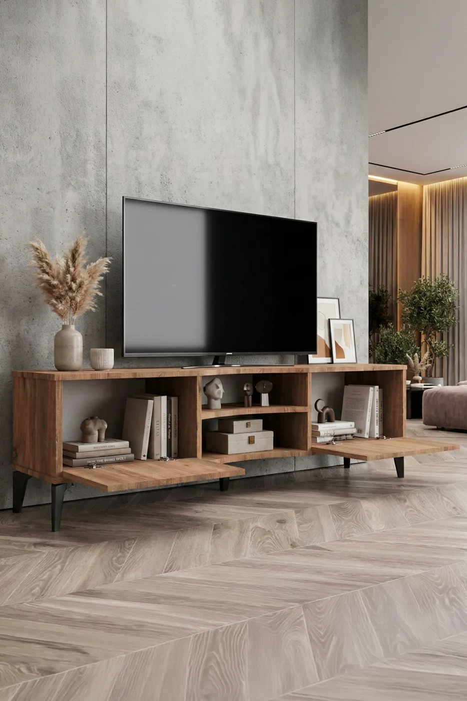 Vera TV Unit Melamine-faced chipboard Brown