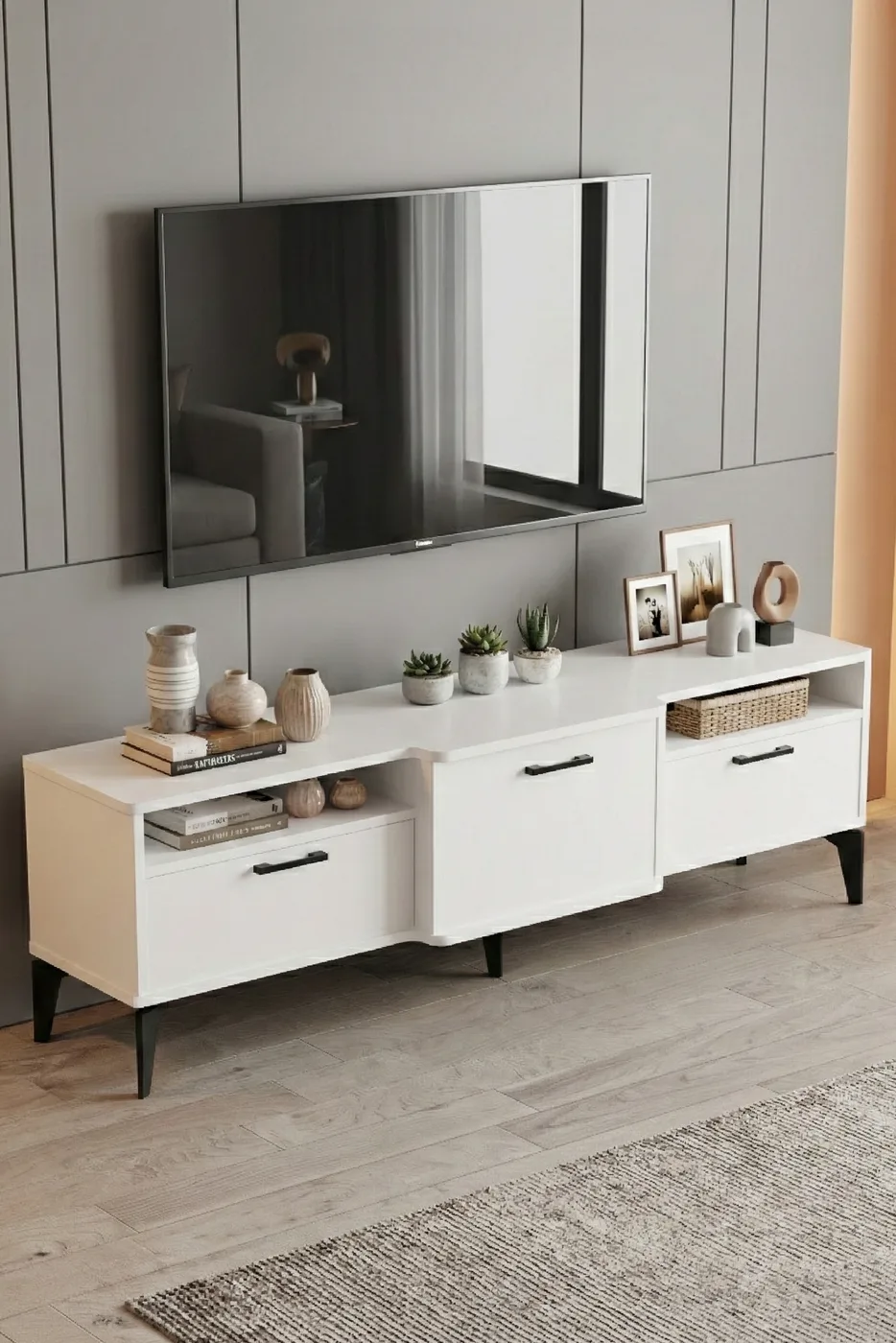 Mistral Melamine-faced Chipboard TV Unit Metallic White