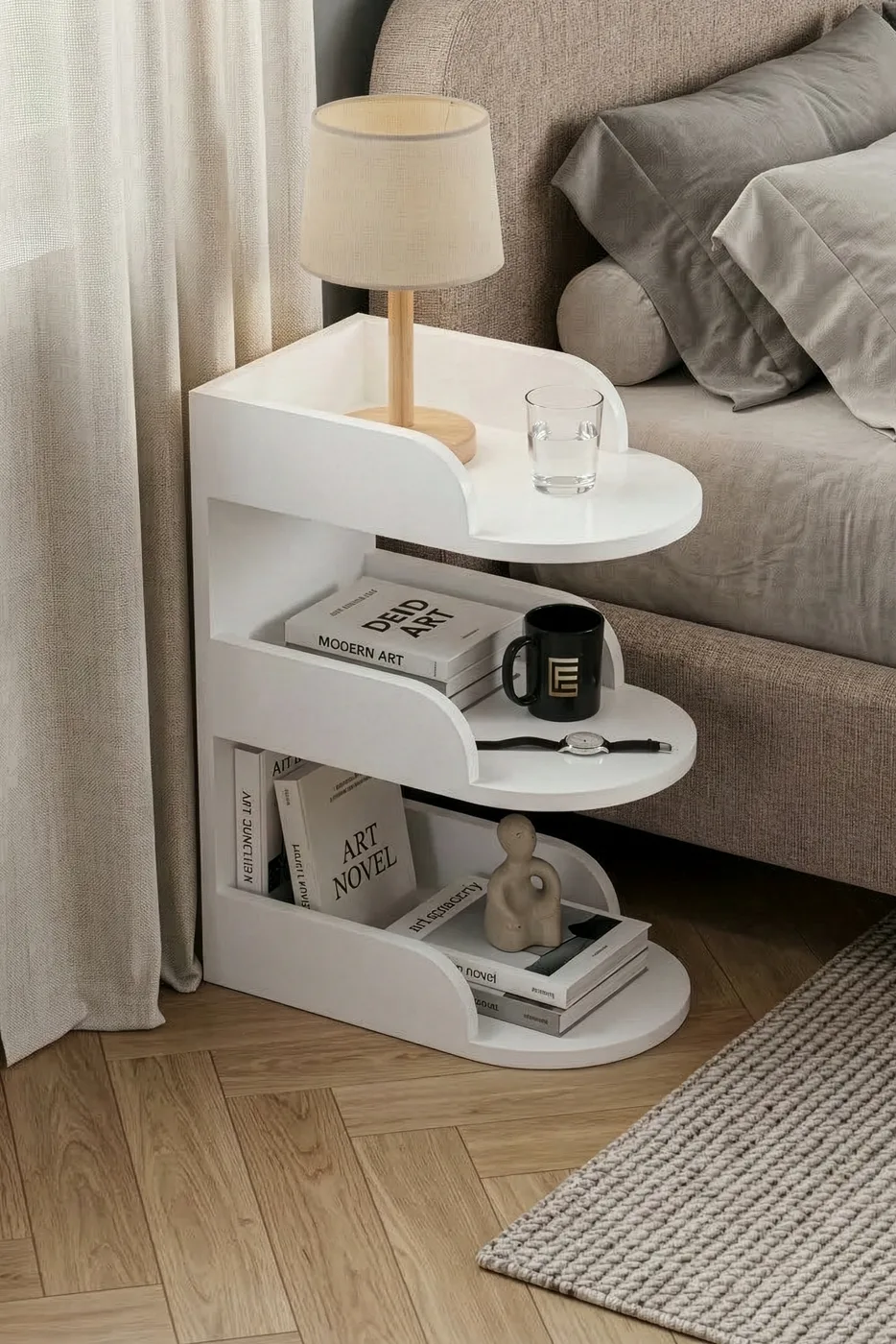 Melamine-faced Chipboard White Bedside Table