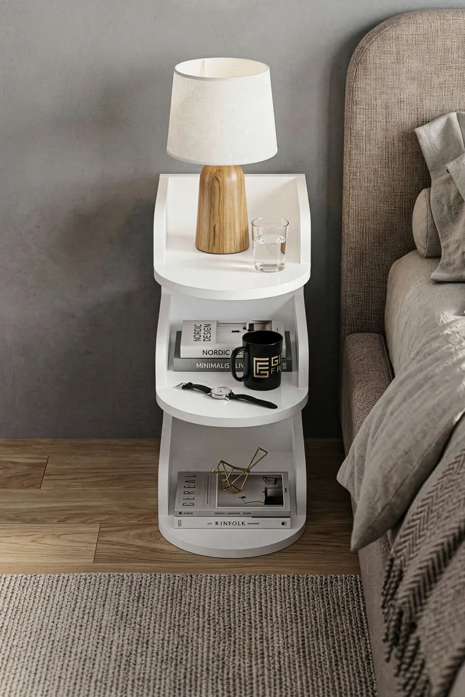 Melamine-faced Chipboard White Bedside Table
