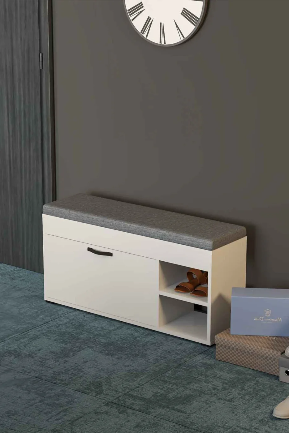 Padded Shoe Cabinet Bench Melamine-faced Chipboard White