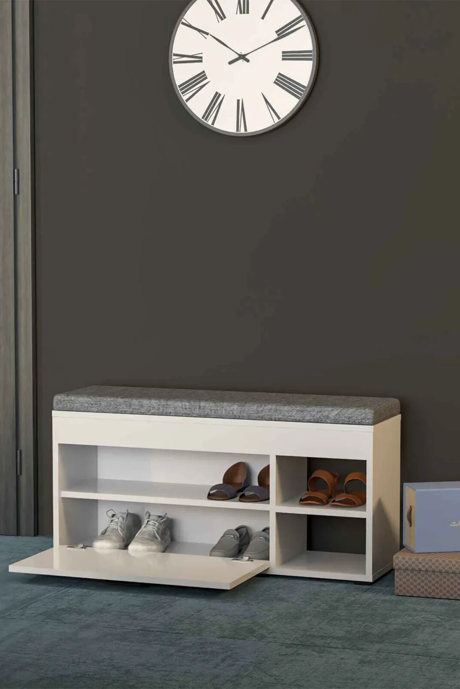 Padded Shoe Cabinet Bench Melamine-faced Chipboard White