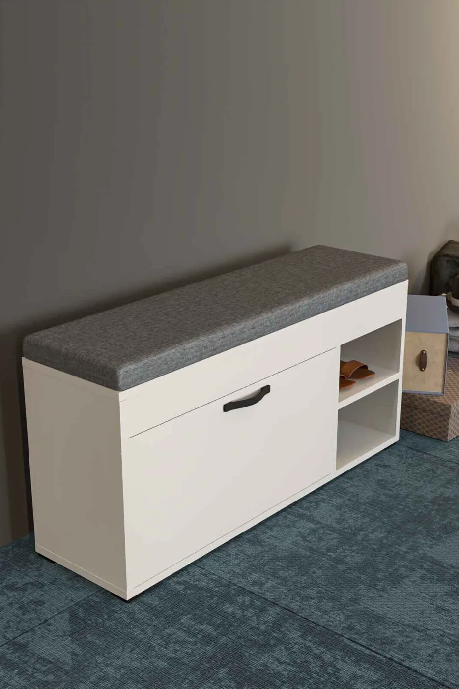 Padded Shoe Cabinet Bench Melamine-faced Chipboard White