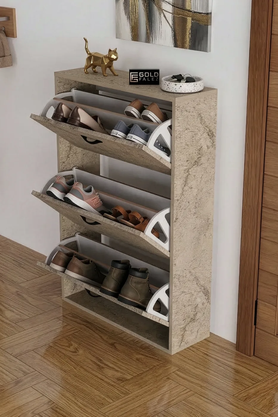 Drop-down Door Shoe Cabinet Melamine-faced Chipboard Ecru