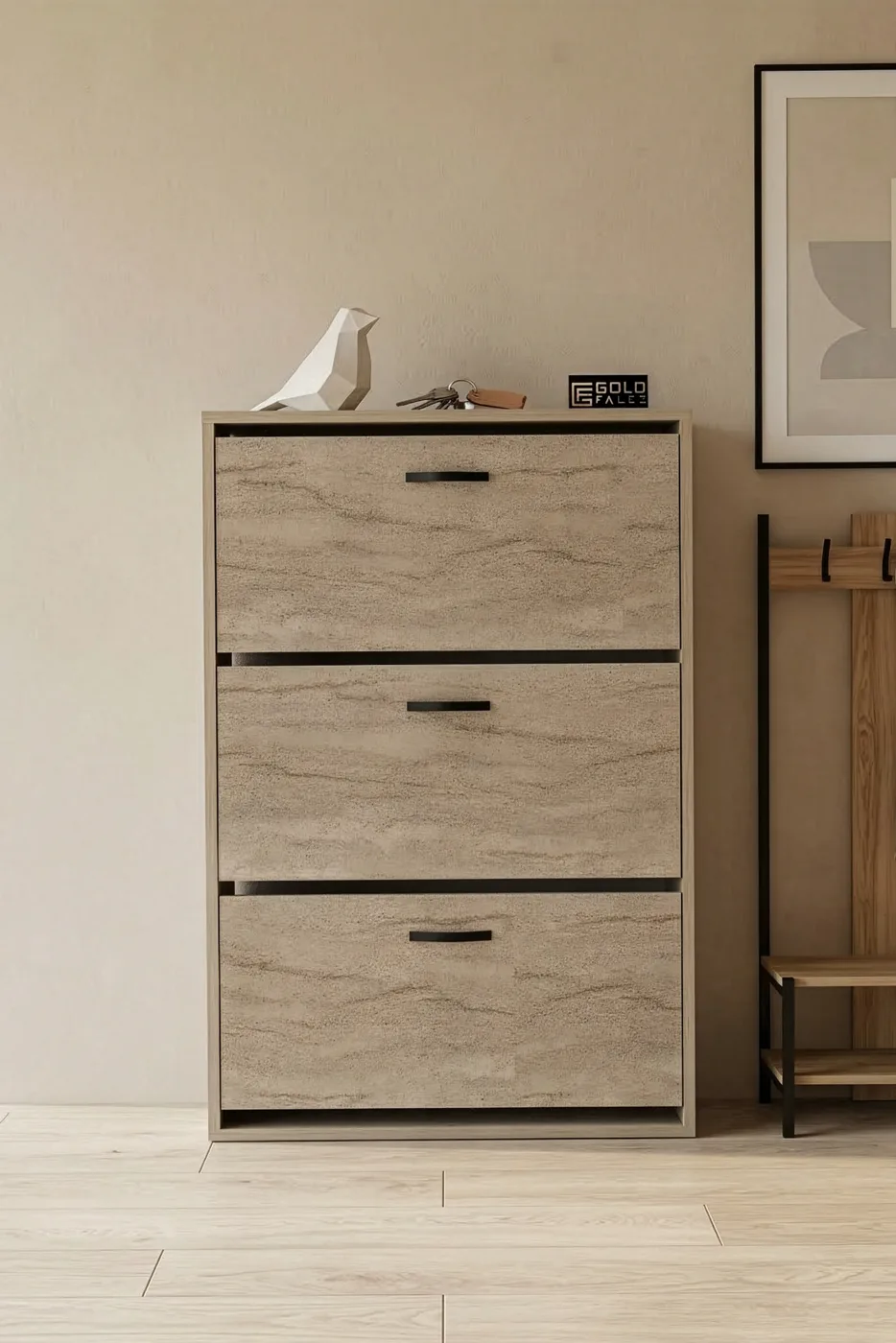 Drop-down Door Shoe Cabinet Melamine-faced Chipboard Ecru