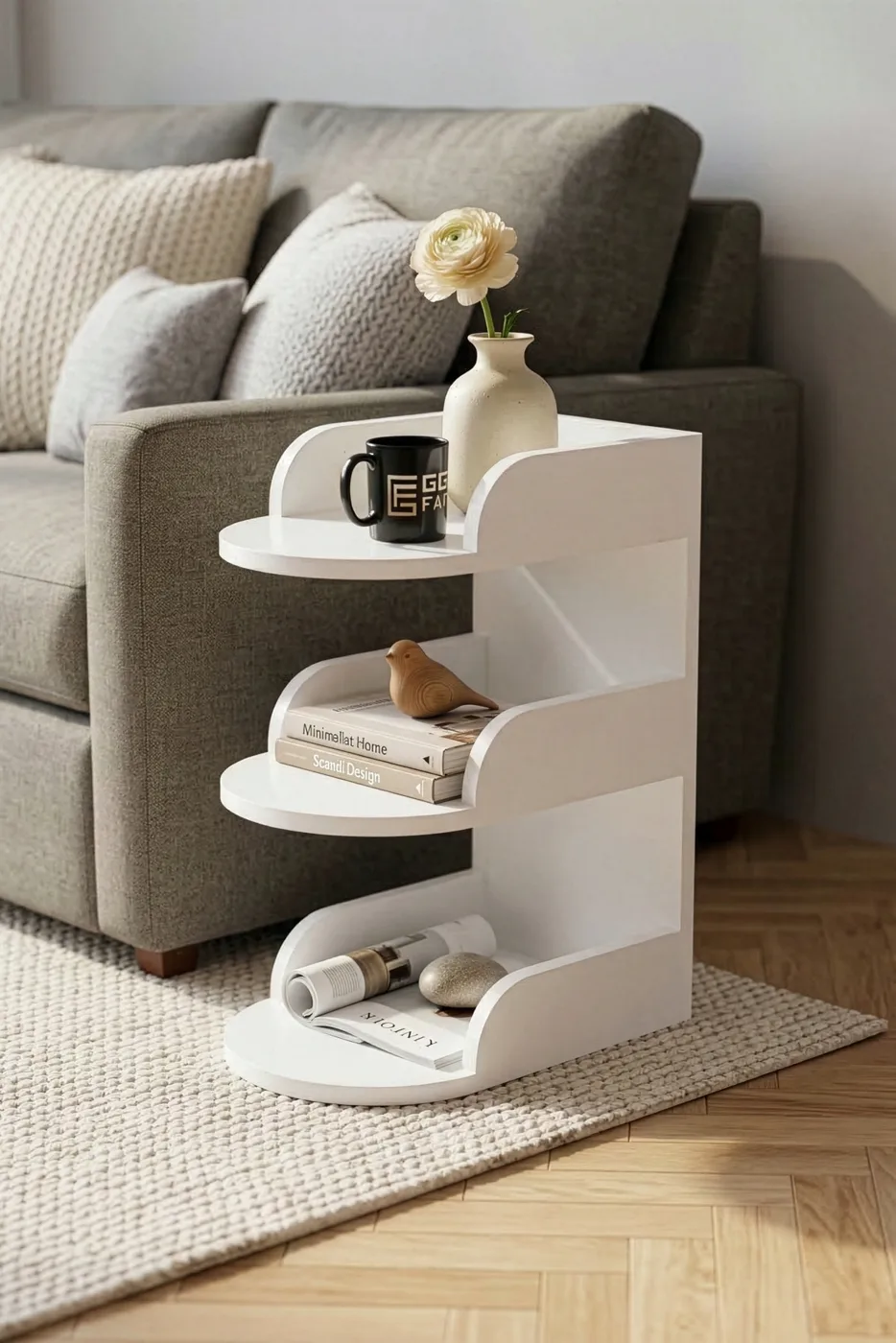 Melamine-faced Chipboard White Side Table