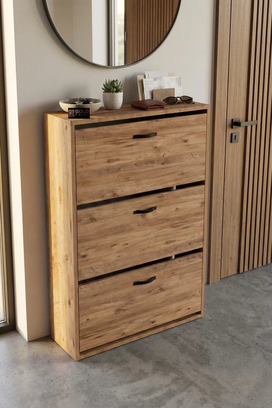 Drop-down Door Shoe Cabinet Melamine-faced Chipboard Brown