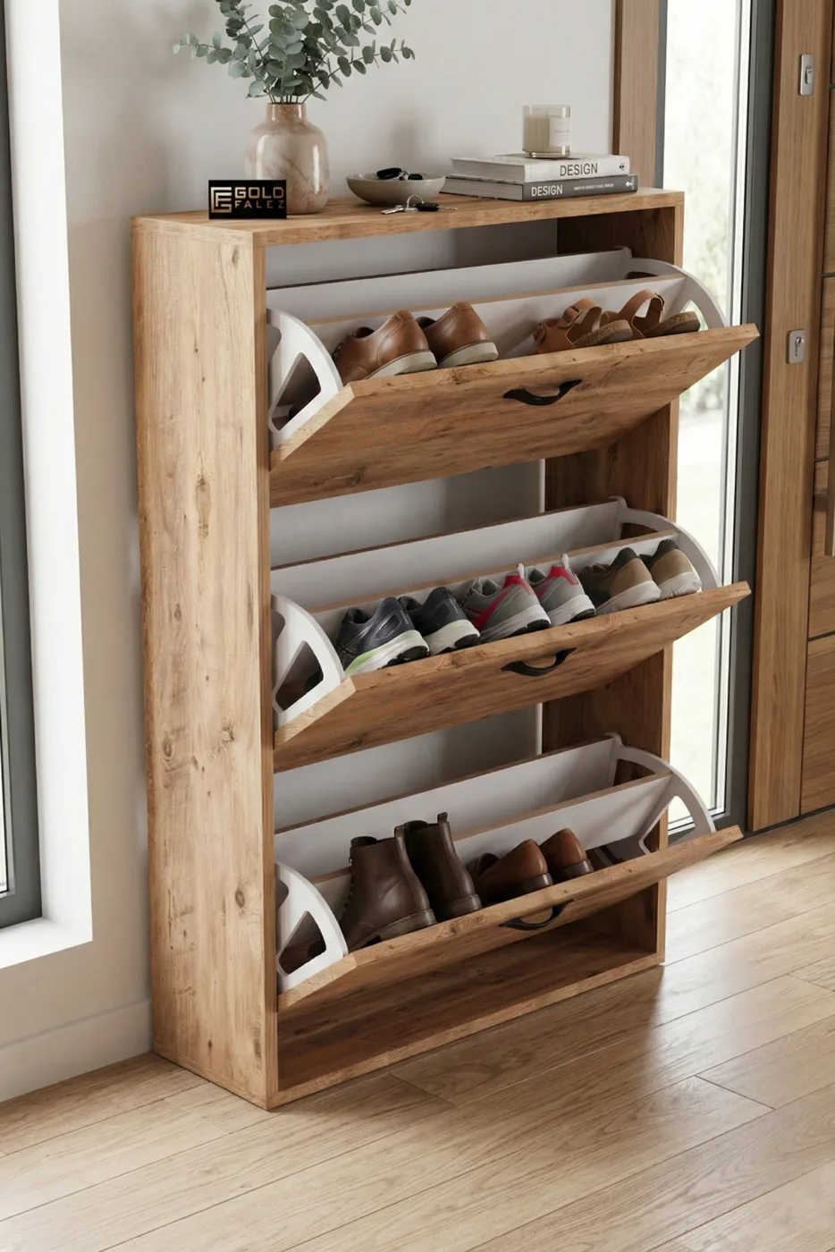 Drop-down Door Shoe Cabinet Melamine-faced Chipboard Brown