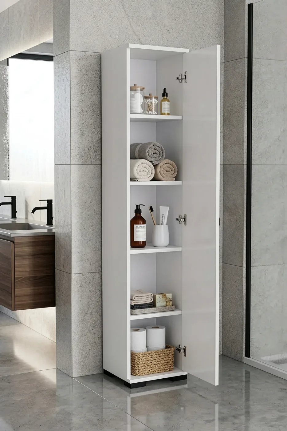 Multi-purpose Bathroom Cabinet Melamine-faced Chipboard White