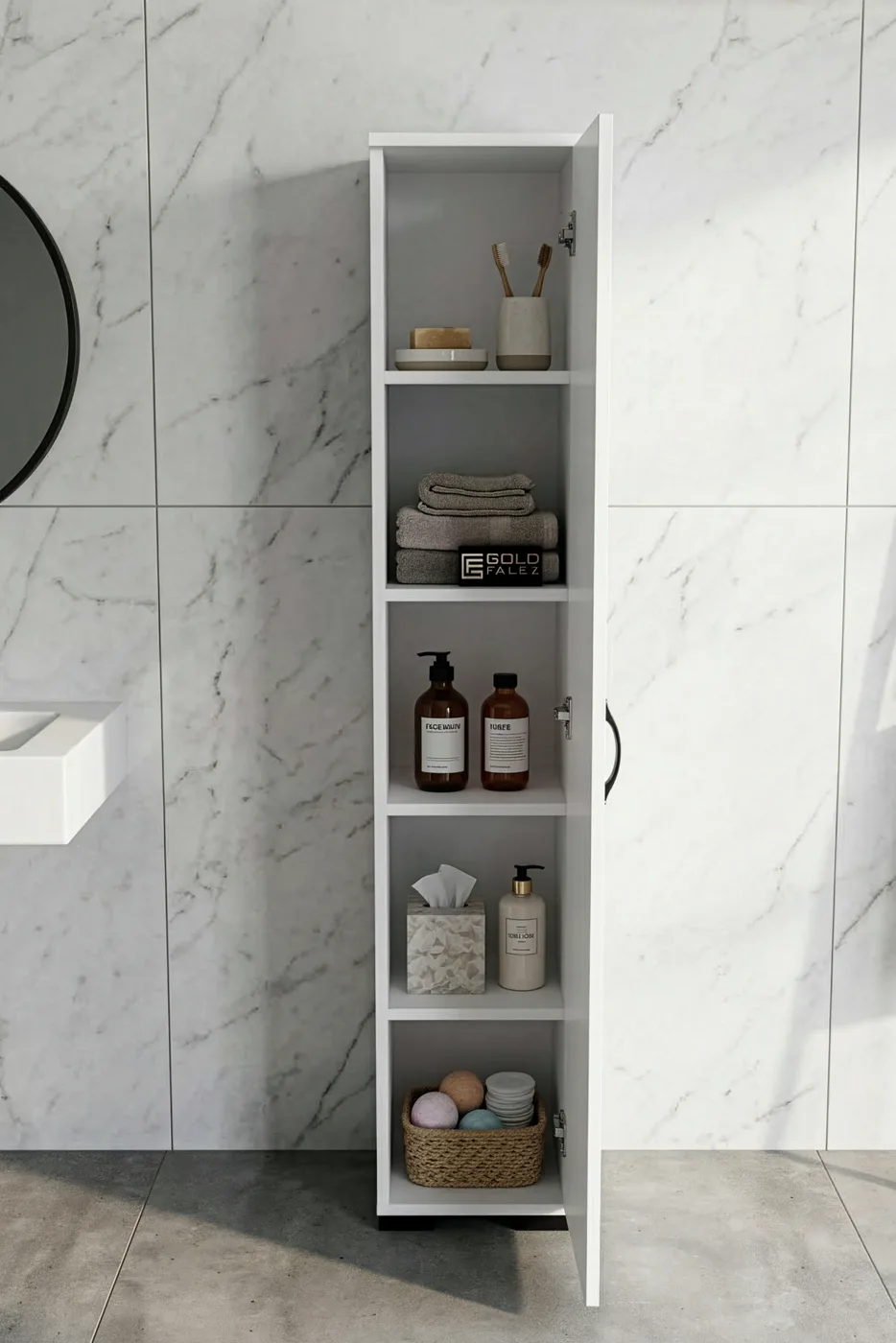 Multi-purpose Bathroom Cabinet Melamine-faced Chipboard White