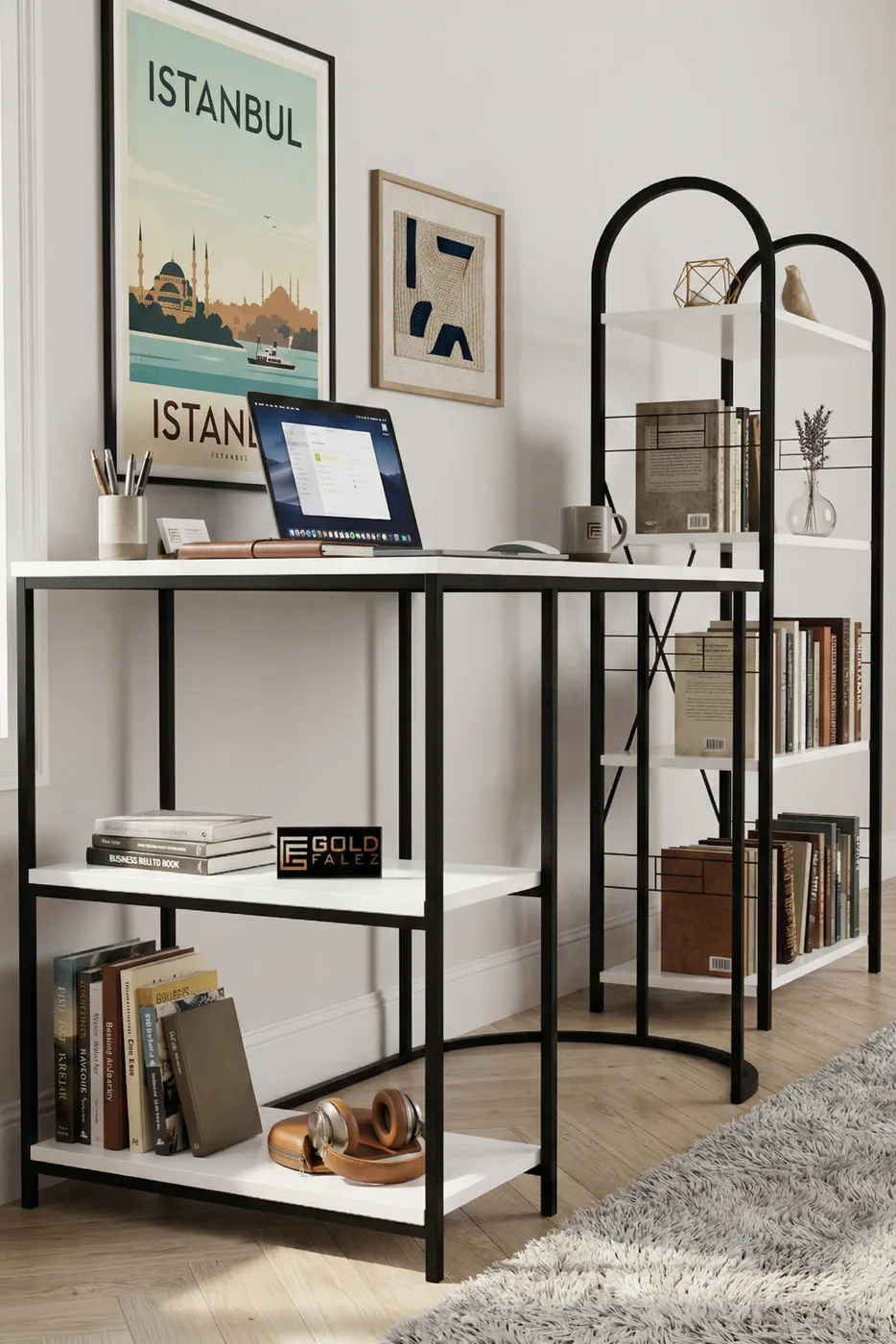 Desk and Bookcase Set White