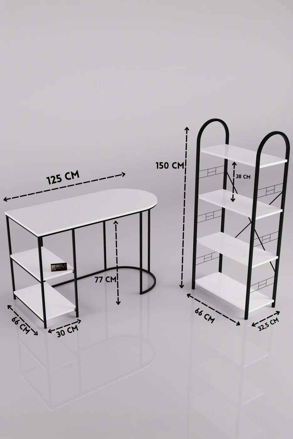 Desk and Bookcase Set White