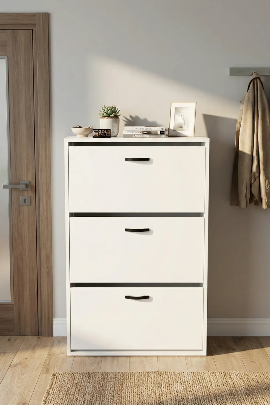 Drop-down Door Shoe Cabinet Melamine-faced Chipboard White