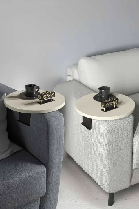 Set di 2 tavolini in truciolare nobilitato crema