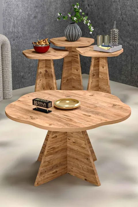 Flower Coffee Table and Nesting Table Set Melamine-faced Chipboard Brown