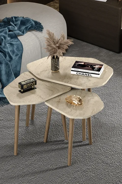 Trio 3-Piece Nesting Table Set Melamine-faced Chipboard Multi-coloured