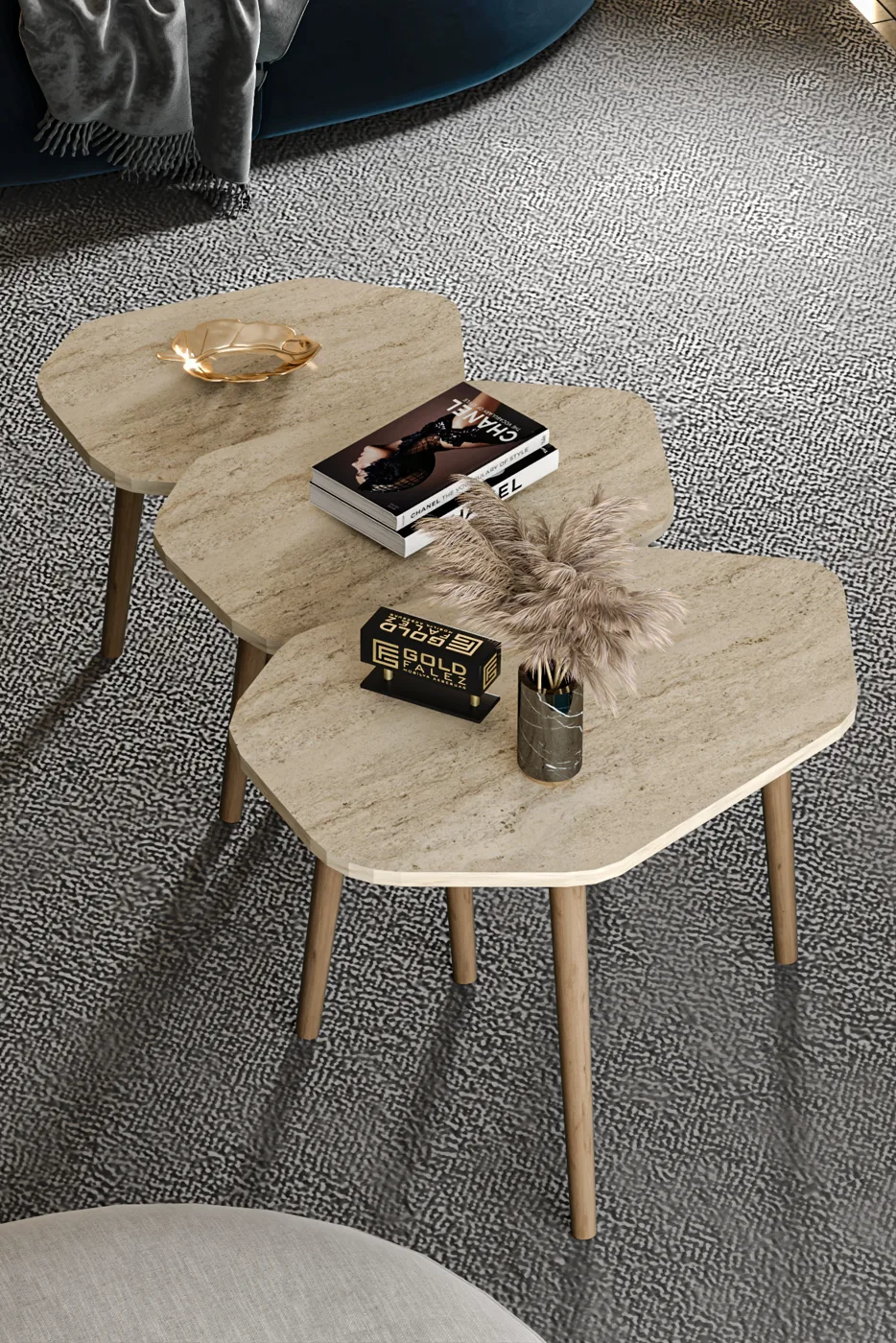 Trio 3-Piece Nesting Table Set Melamine-faced Chipboard Multi-coloured