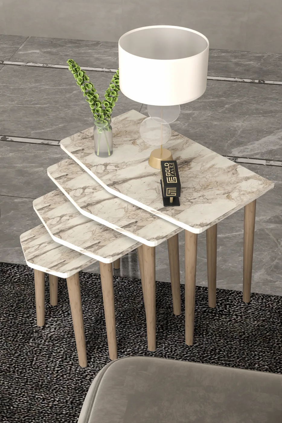 Elya 4-Piece Nesting Table Set Melamine-faced Chipboard Ecru